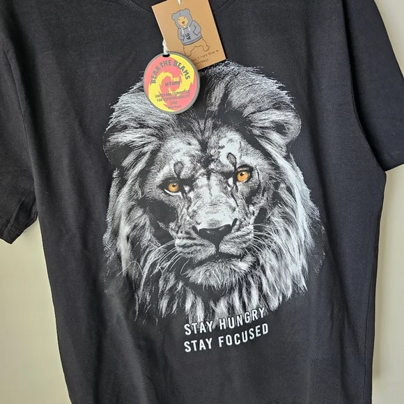 Stay Hungry Black Short Sleeve Tee with Lion Graphic - Picture 5 of 5